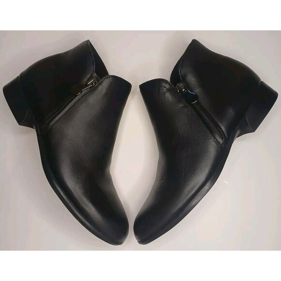 Munro Averee Sz 5 Black Calf Leather Ankle Boot Double Zipper Shock Absorption - Picture 5 of 14